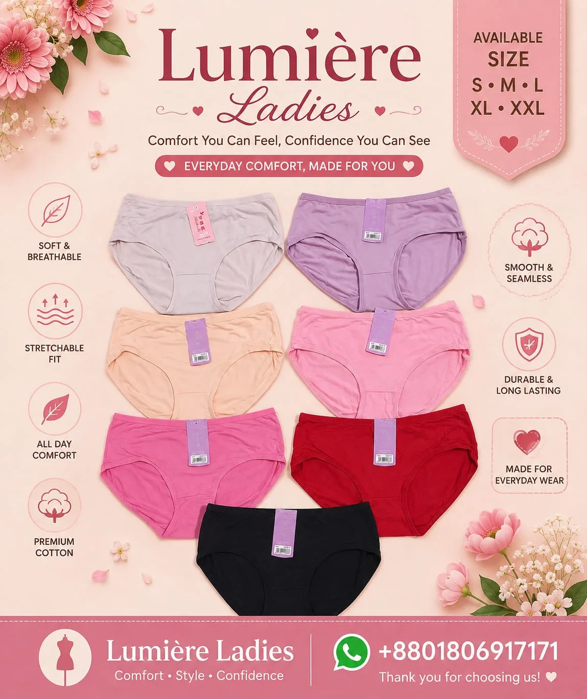 Lumière Ladies Everyday Cotton Comfort Panty – Solid Color
